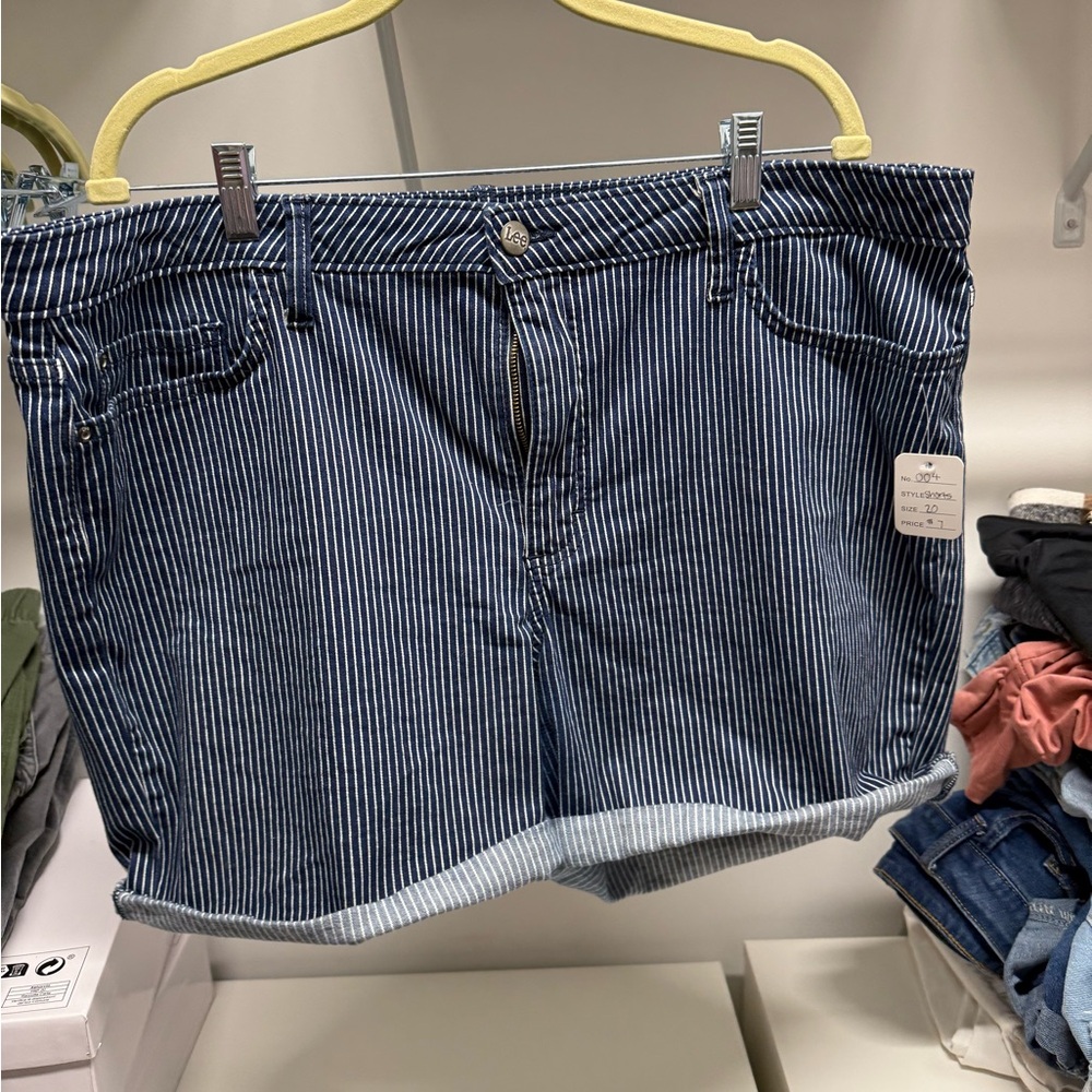 Blue Striped Denim Shorts